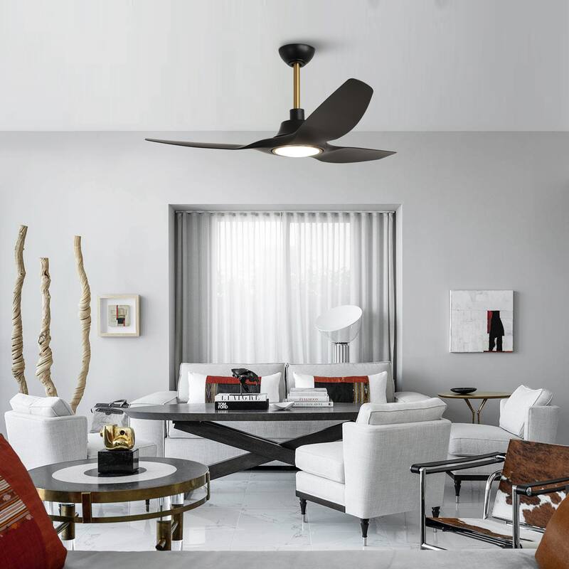 52" Modern Black Dimmable Propeller Smart Ceiling Fan with Light and Remote, App Control, Voice Control