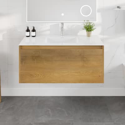 Eviva Madeira 48"W Oak Bath Vanity with Acrylic Top & Integrated Sink