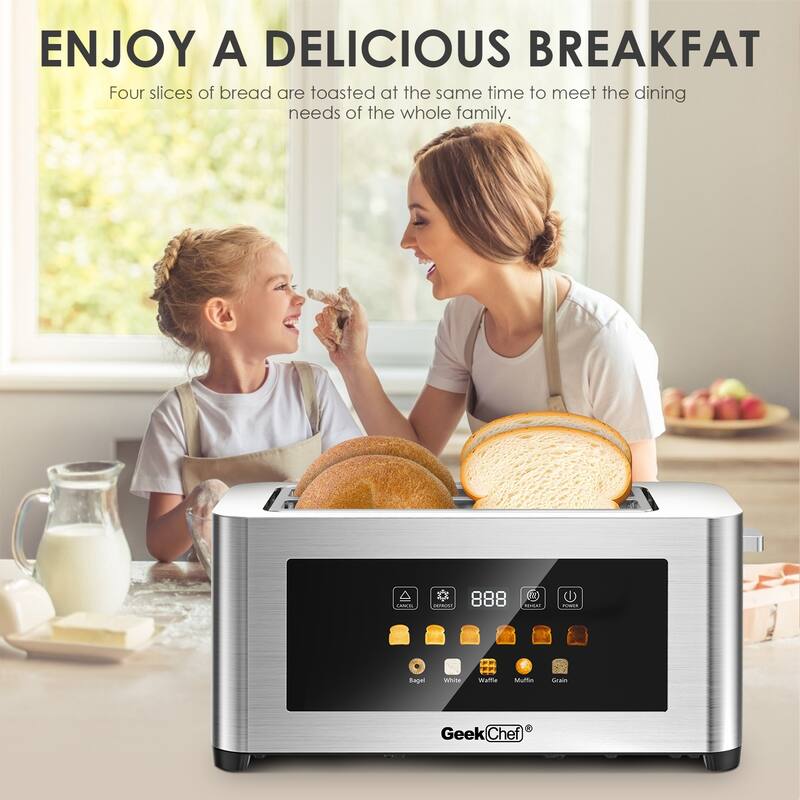 Anmytek 4-Slice Toaster Kitchen Essential - Extra Wide Entrance Stainless Steel LED Touch Display