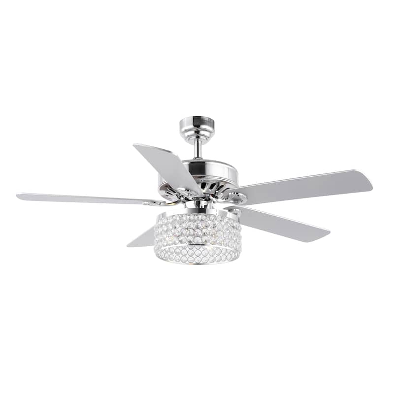 Kristie 52" 3-Light Crystal/Metal Modern Glam Drum LED Ceiling Fan With Remote, Chrome by JONATHAN Y