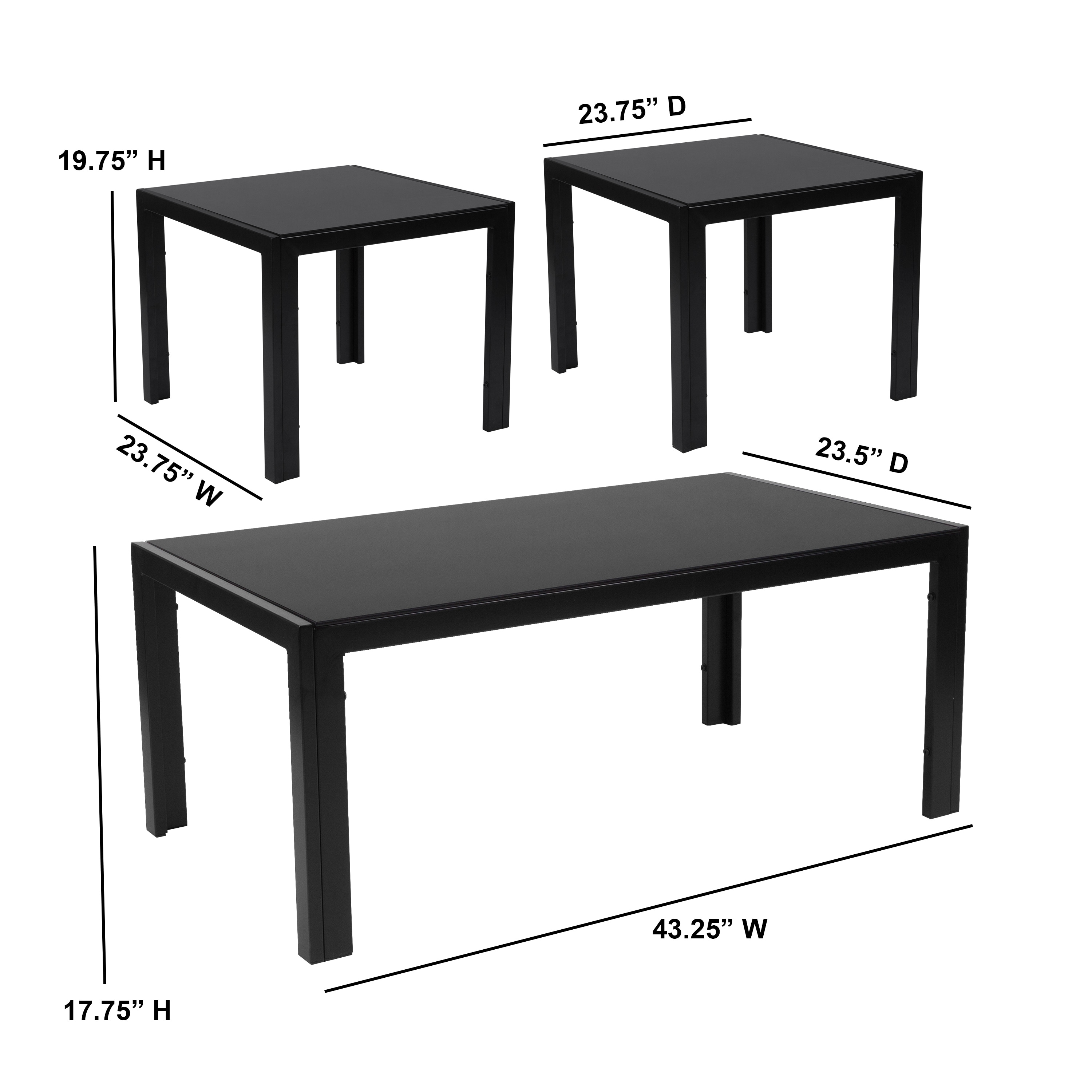 3 Piece Coffee And End Table Set With Glass Tops And Metal Legs Overstock 22576010