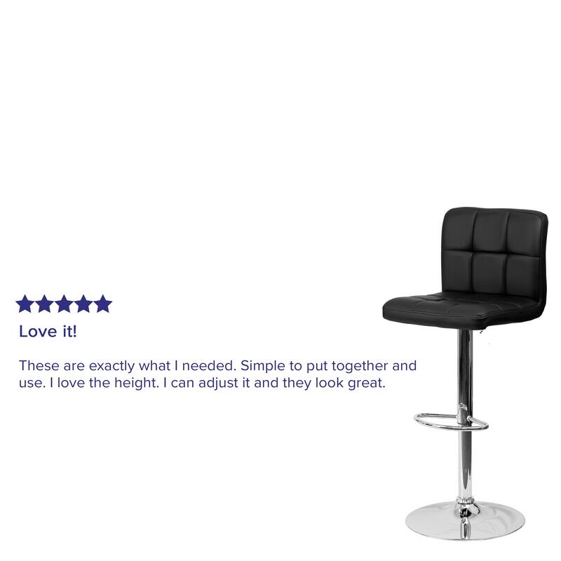 Contemporary Quilted Vinyl Adjustable Height Barstool with Chrome Base