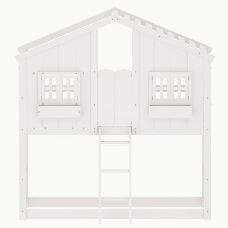 Twin over Twin House Bunk Bed with Roof