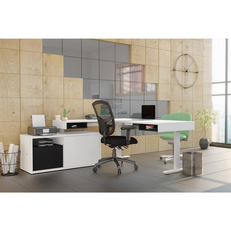 Bestar Pro-Vega 81W L-Shaped Standing Desk with Credenza