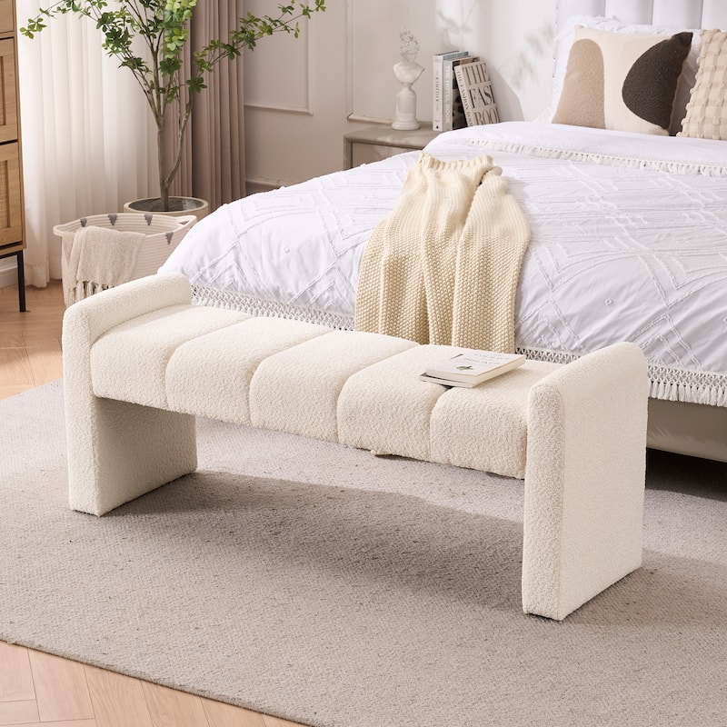 54" Boucle Bedroom Bench with Channel Tufted