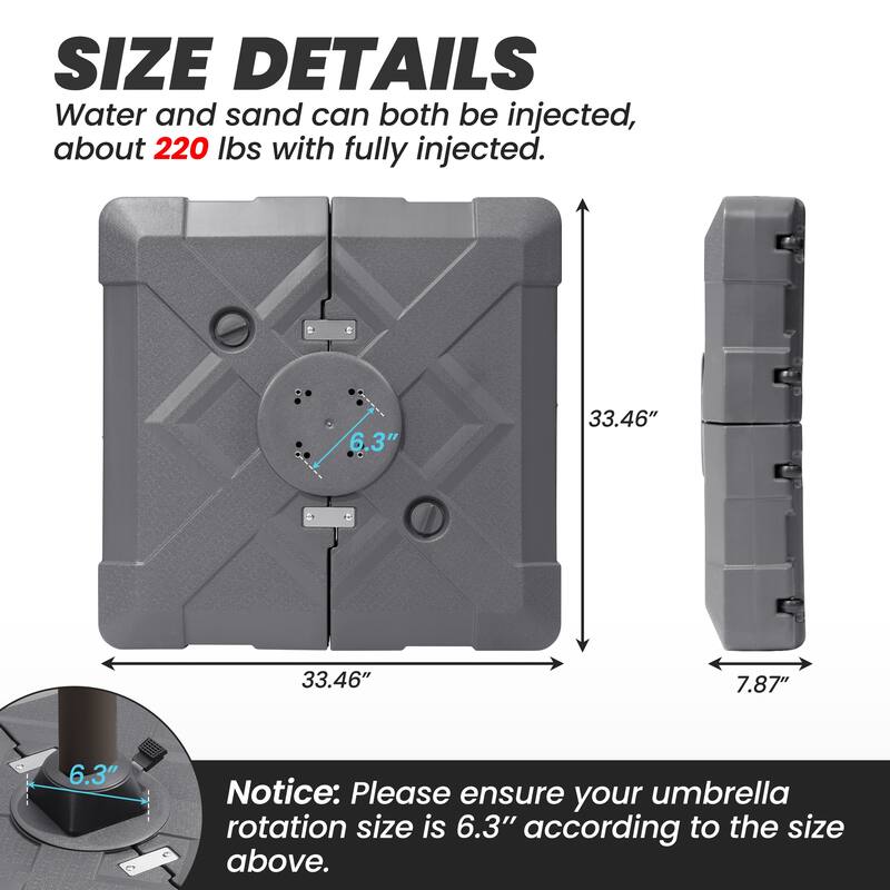 Heavy Duty Sand Water Fillable Patio Offset Cantilever Umbrella Base with Wheels