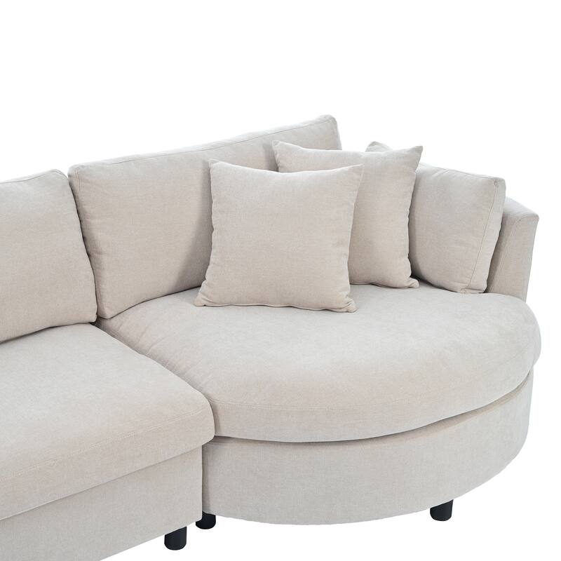 111.4" Polyester Sectional Sofa with Curved Design & Pillows