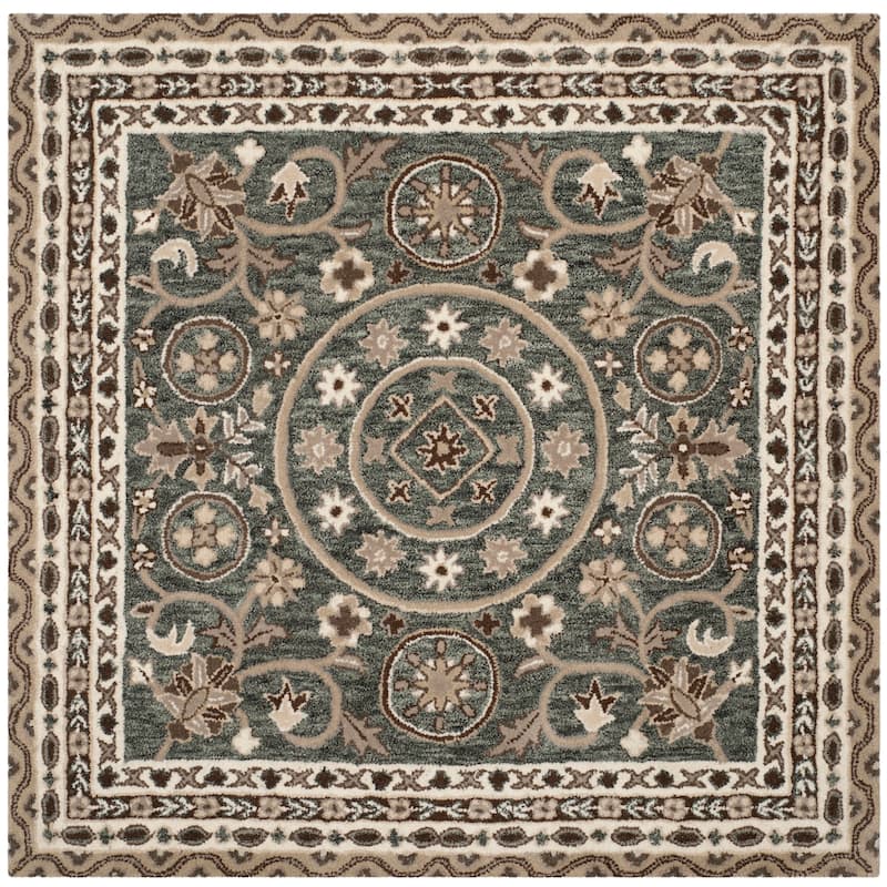 SAFAVIEH Handmade Bella Jakoba Modern Floral Wool Rug - 5' Square - Grey/Taupe