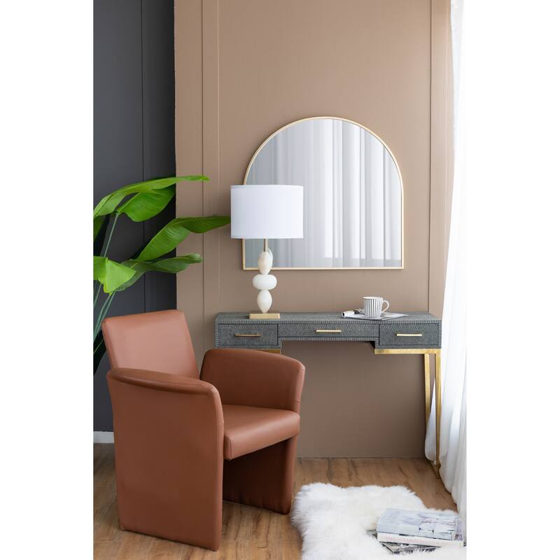 White and Gold Three Tiered Round Table Lamp with Drum Shade(Lamp Shade Assembly Required)