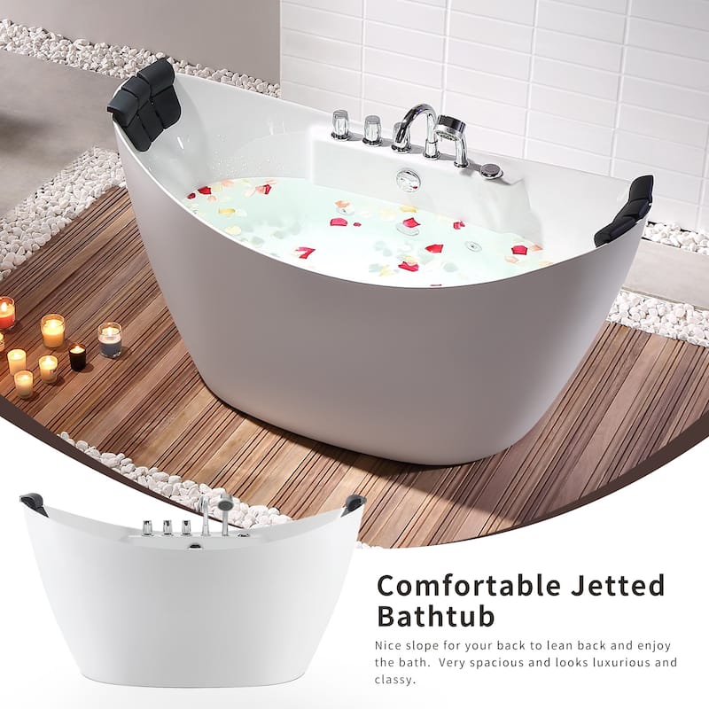 67 in. x 28.7 in. Center Drain Freestanding Whirlpool Bathtub Hydrotherapy Jetted Soaking Bath Tub - Tub filler in White