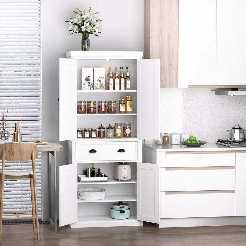 HOMCOM 72" Freestanding Kitchen Pantry Cabinet, Tall Storage Cabinet with 2 Door Cupboards, Drawer and Adjustable Shelves