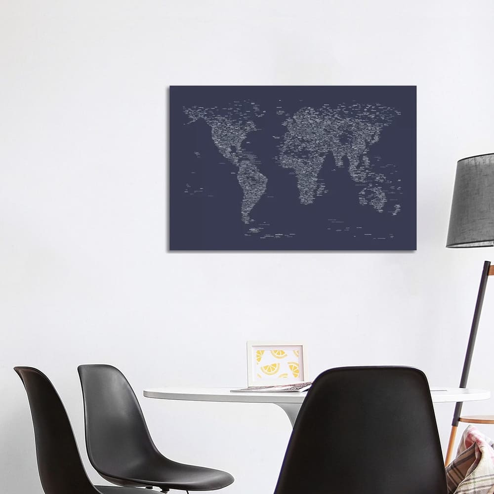 iCanvas "Font World Map (Navy Blue)" by Michael Tompsett Canvas Print
