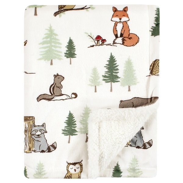 slide 1 of 1, Hudson Baby Infant Boy Plush Blanket with Faux Shearling Back, Forest Animals, One Size - Forest Animals - One Size One Size - Forest Animals