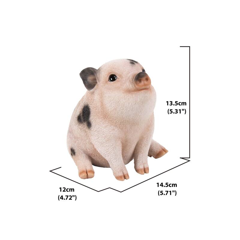 5.50" Pink Black Spots Chubby Piglet Sitting Outdoor Garden Figurine