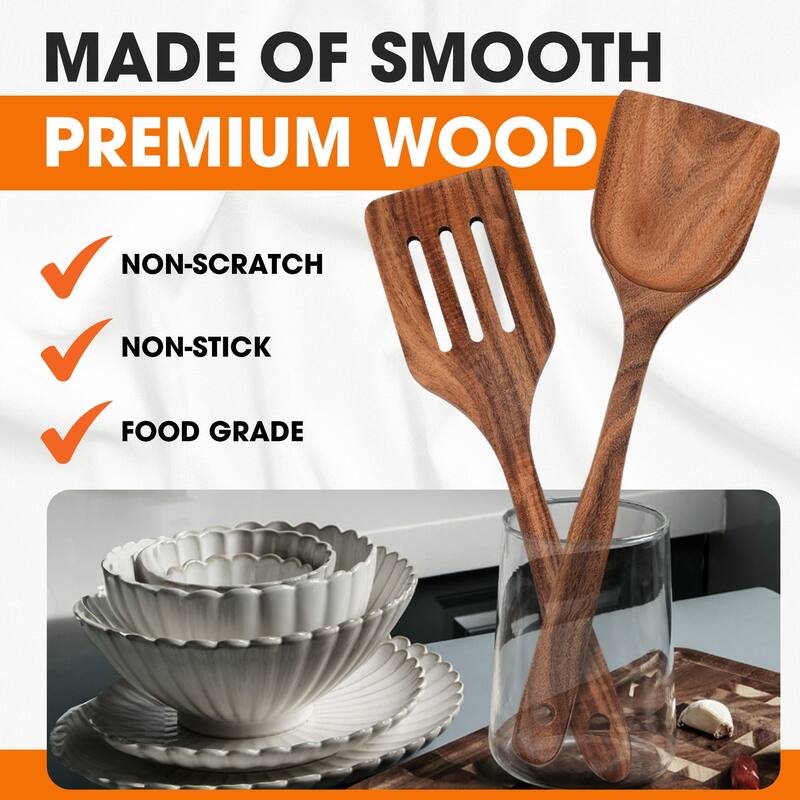 Cheer Collection Wooden Kitchen Utensils Set - 7 Piece