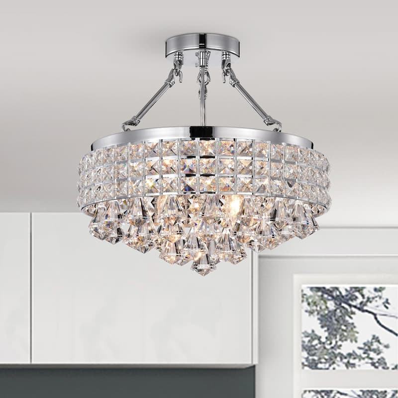 Chrome 4-Light Beaded Drum Crystal Semi Flush Mount