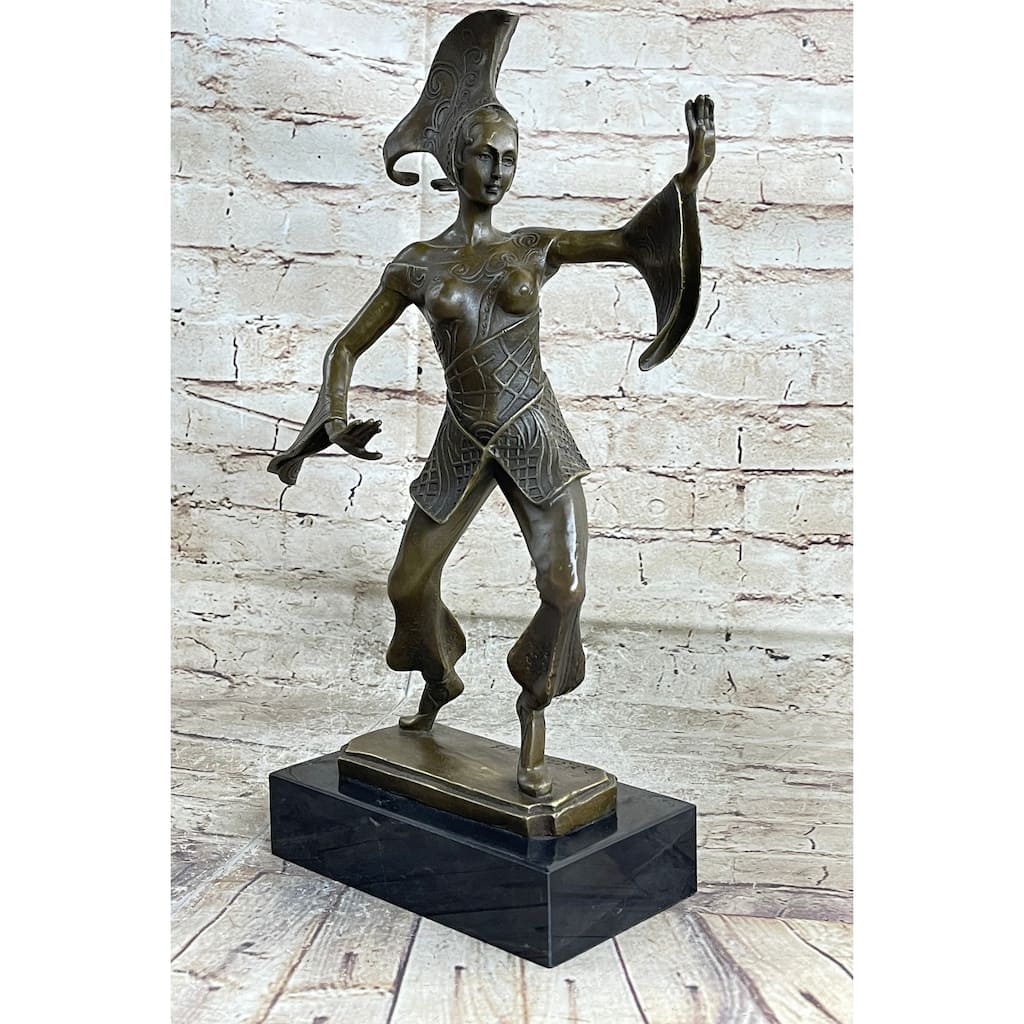 Signed Bronze Sculpture Art Deco Dimitri Chiparus Footsteps Figurine 38 Cm Gift
