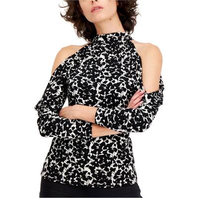 I.N.C Womens Bella Mirage Cold Shoulder Blouse,, Black, X-Large