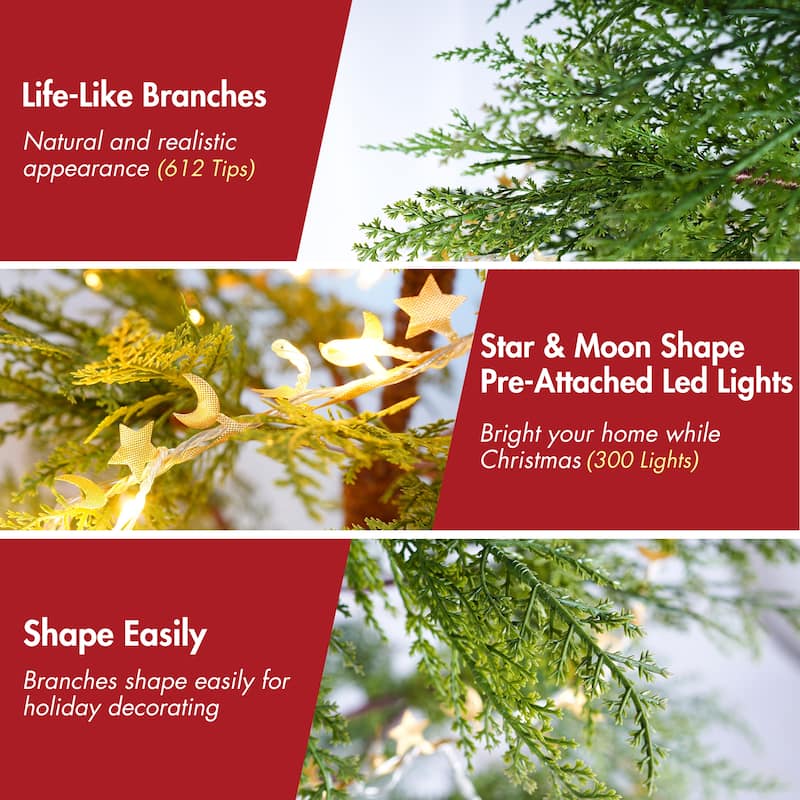 6 Feet Artificial Full Christmas Tree Includes LED Lights and Metal Stand, 612 Tips Full Tree,Xmas Decoration
