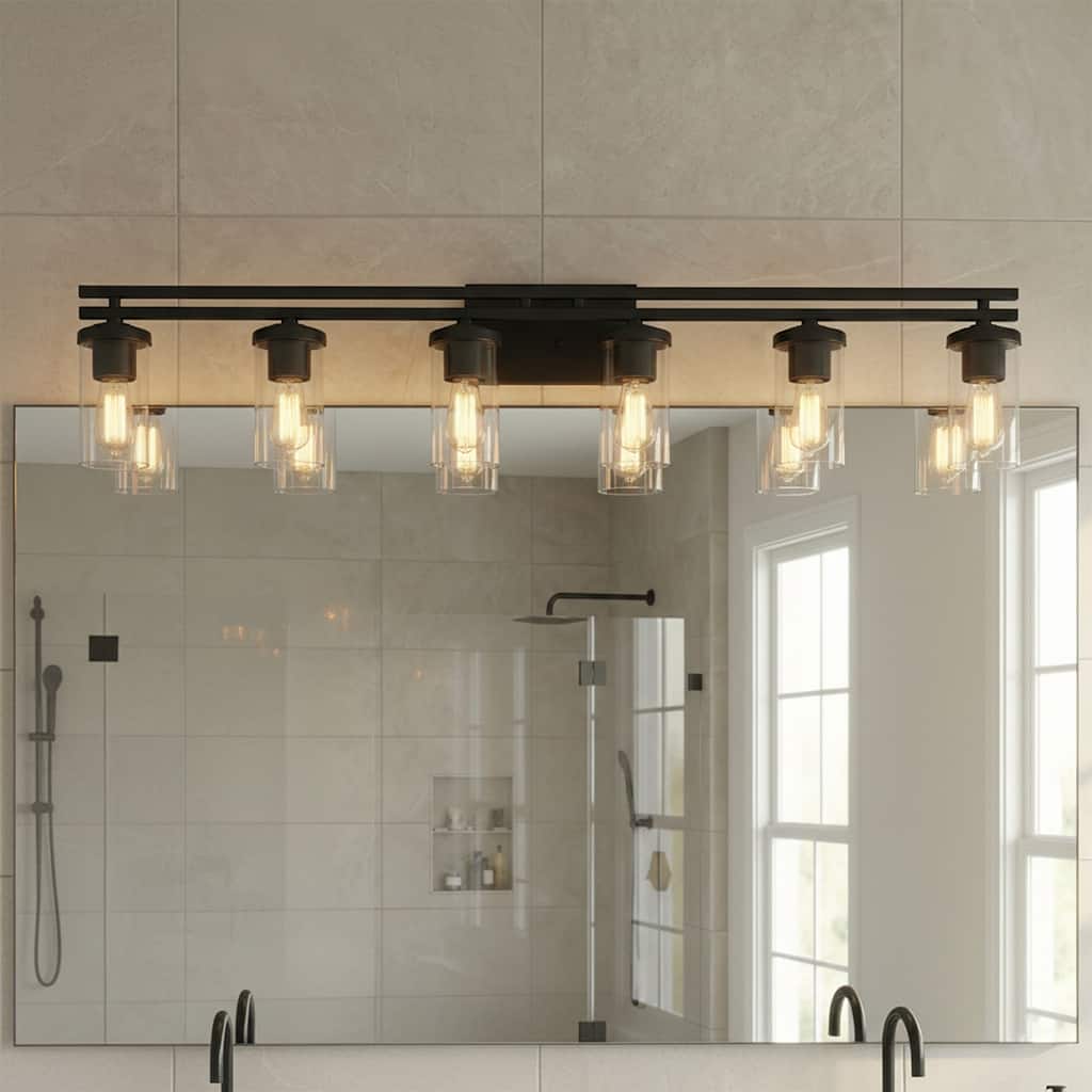 6-light Modern Farmhouse Black Bathroom Vanity Lights with UL Certified - 53''
