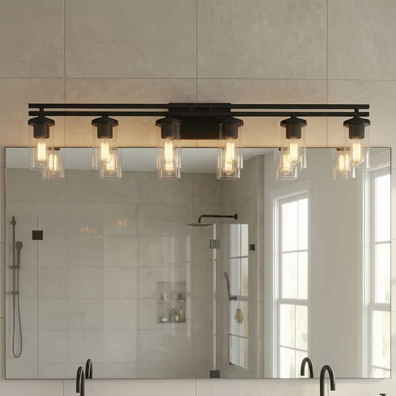 Acroma 6-light Farmhouse Black Dimmable Bathroom Vanity Light - 53''