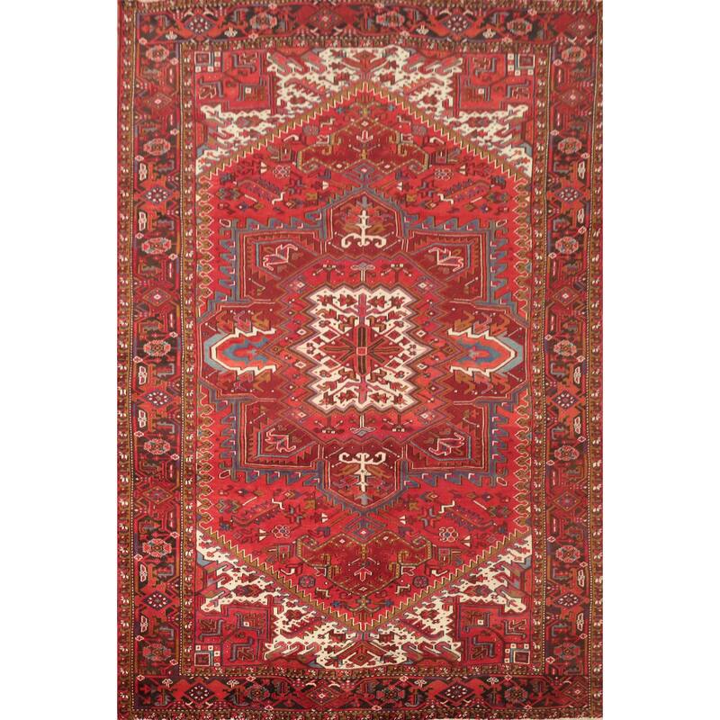 Hand Knotted Oriental 100% Wool Carpet Traditional Medallion Red Heriz Area Rug - 11' 0'' X 8' 2''