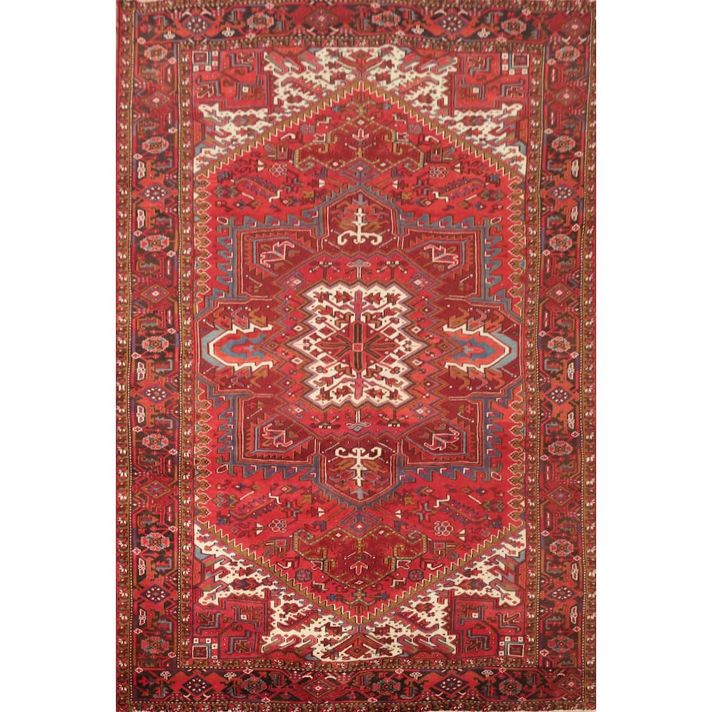 Hand Knotted Oriental 100% Wool Carpet Traditional Medallion Red Heriz Area Rug - 11' 0'' X 8' 2''
