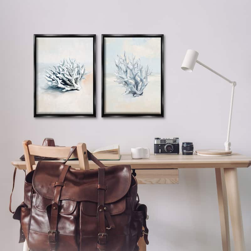 Stupell Faded White Coral Branches Framed Floater Canvas Wall Art Design By Ramona Murdock (Set of 2)