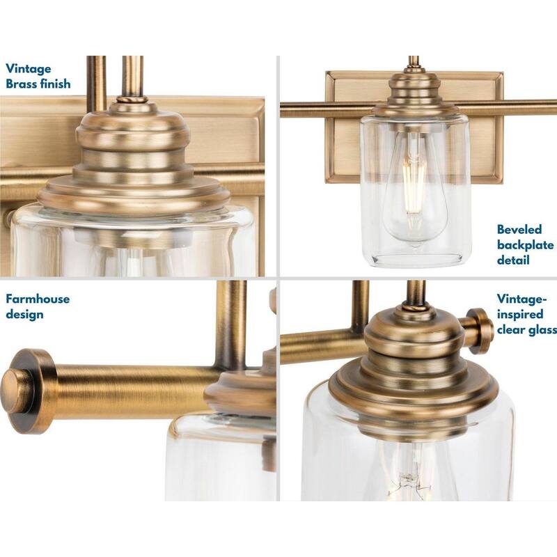 Aiken Collection 4-Light Vintage Brass Clear Glass Vintage Bath Vanity Light - 4 Lights