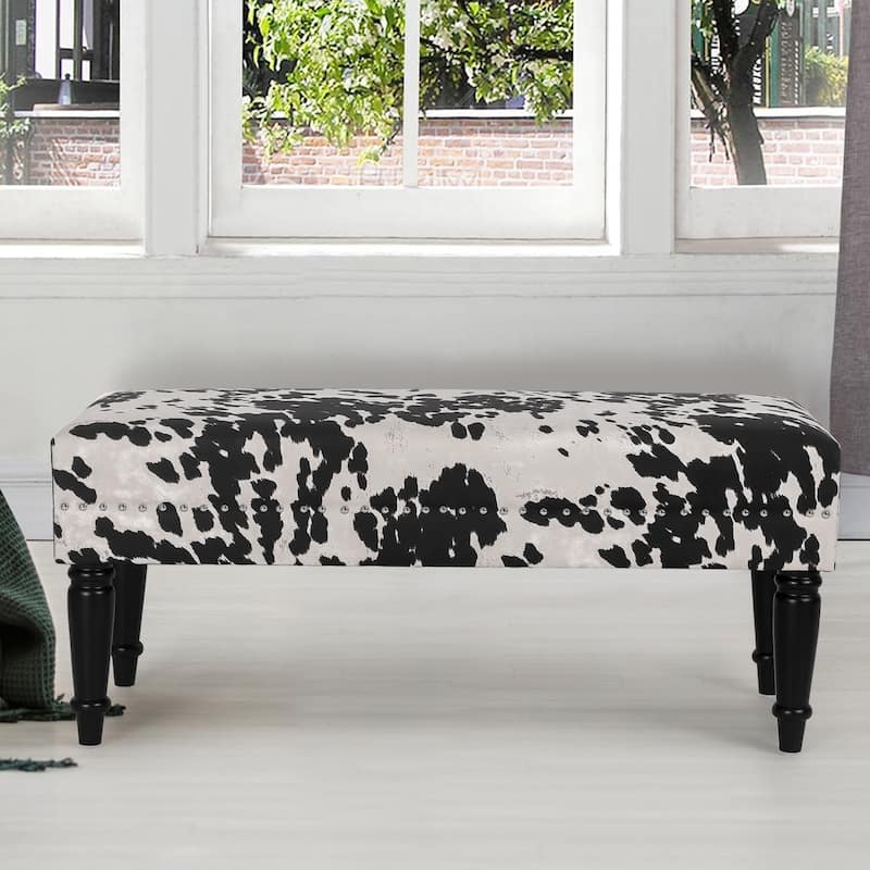 Adeco Cow Fabric Ottoman Bench Stool