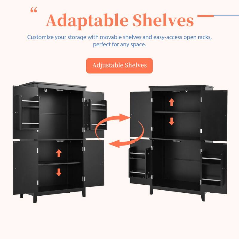 GDFStudio - Amelia Tall Freestanding Bathroom Cabinet with Adjustable Shelves and Secure Storage
