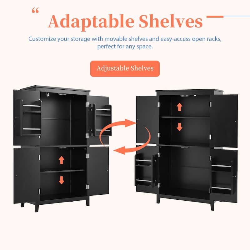 Tall Bathroom Floor Cabinet with Adjustable Shelves, Freestanding Storage Unit with 4 Doors