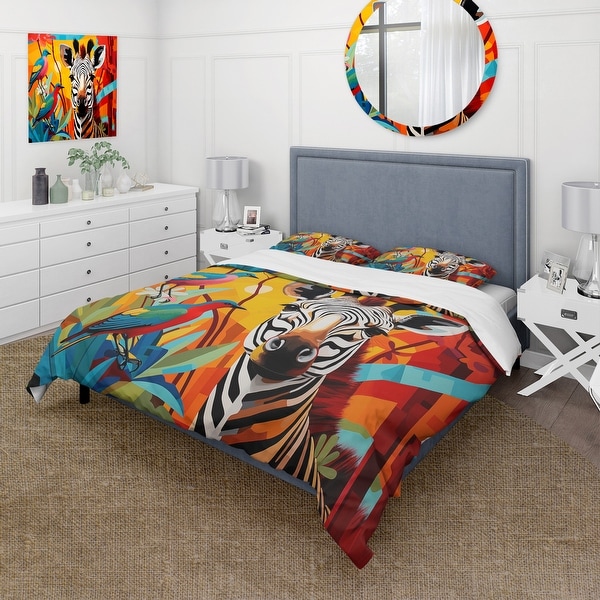 Designart - Pop Art Wildlife Zebra - Pop Art Bedding Cover Set