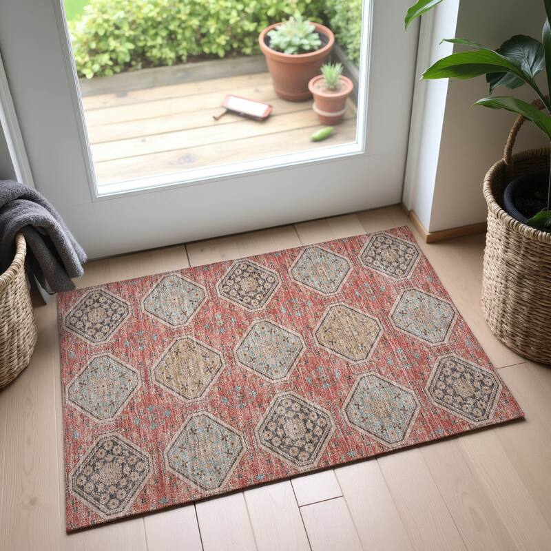 Premium Washable Super Soft Global Modern Mayfield Rug - Salmon - 1'8" x 2'6"