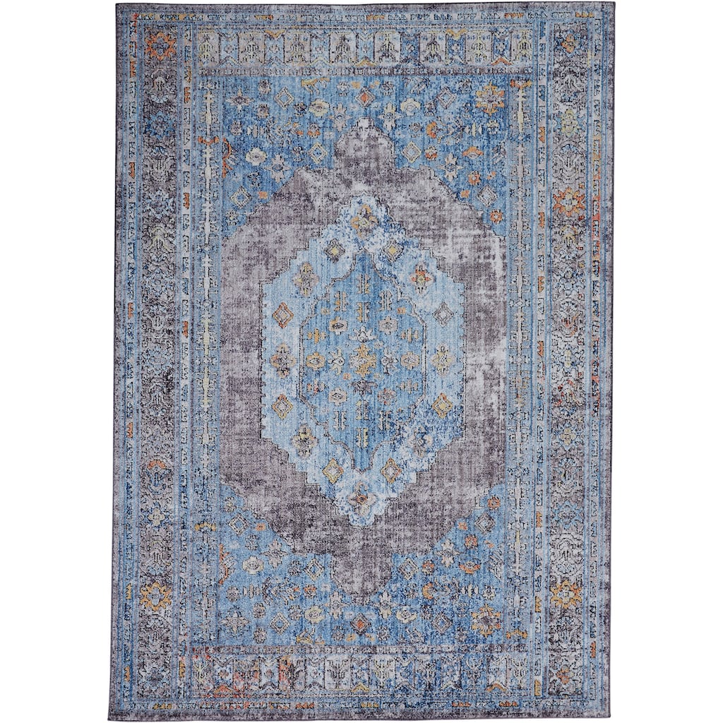 Matana Medallion Space Dyed Rug, Azure Blue/Light Gray, Accent Rug