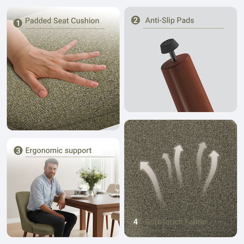 High Back Dining Chairs Upholstered Padded Kitchen Chairs Wood Legs for Restaurant Cafe