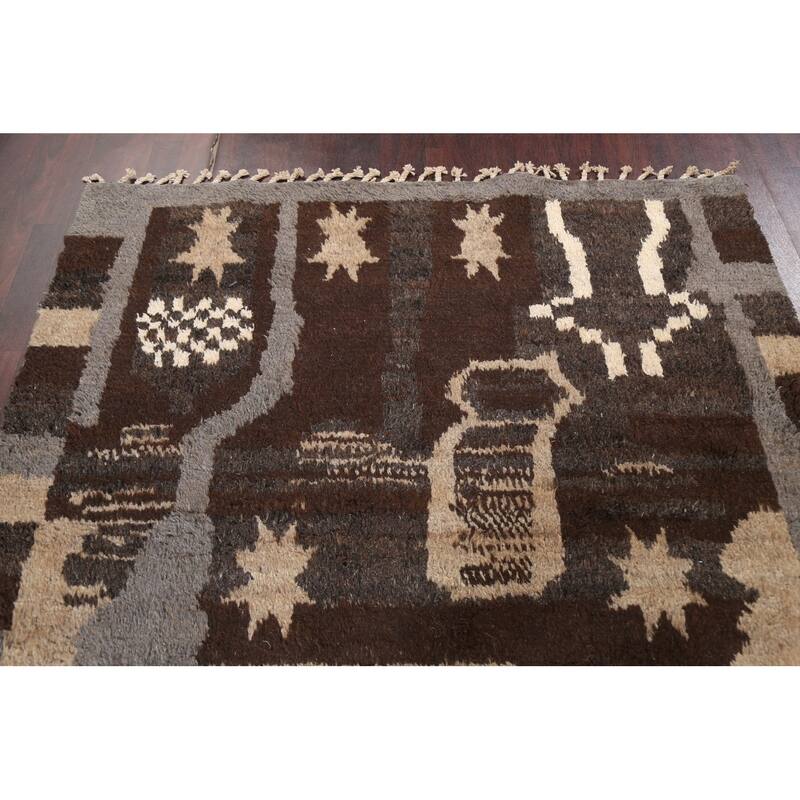 Abstract Moroccan Oriental Wool Area Rug Hand-knotted Bedroom Carpet - 5'9" x 9'6"