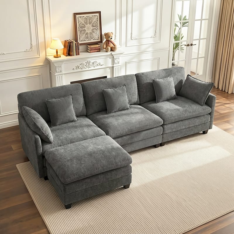 MCombo 111.8'' Modular Sectional Sofa Couch with Reversible Ottoman for Living Room, L Shaped Sofa, FSC Certified - Dark Grey - Single Ottoman