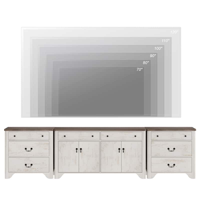 WAMPAT Large Farmhouse TV Stand for TVs up to 120", Modern White Entertainment Center with Storage and Adjustable Shelves