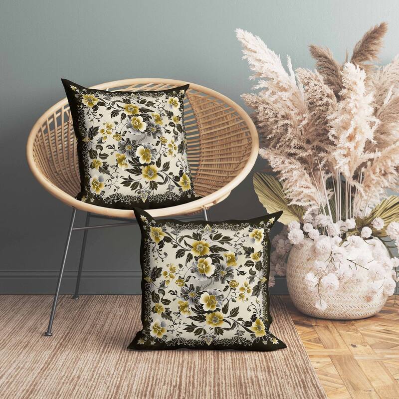 Flower Hub Indoor/Outdoor Reversible Throw Pillow Black and Green