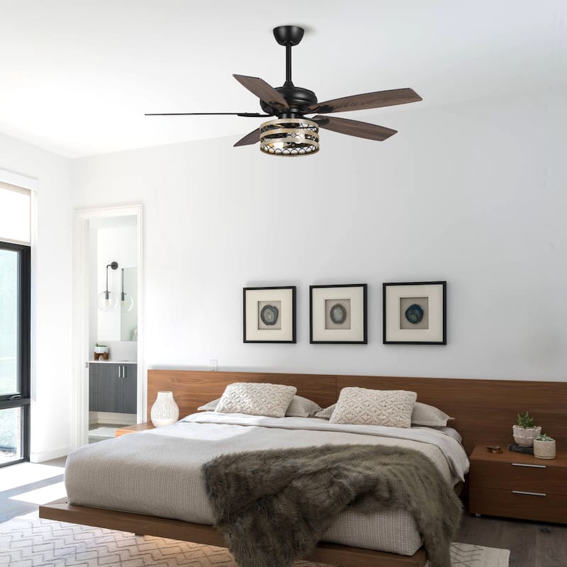 52-inch Metal Matte Black 5-Blade AC Motor Smart Ceiling Fan with Remote