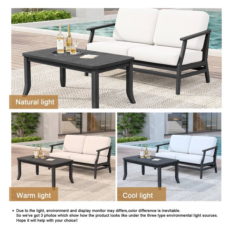 Teak Wood Patio Outdoor Loveseat Sofa and Coffee Table Set