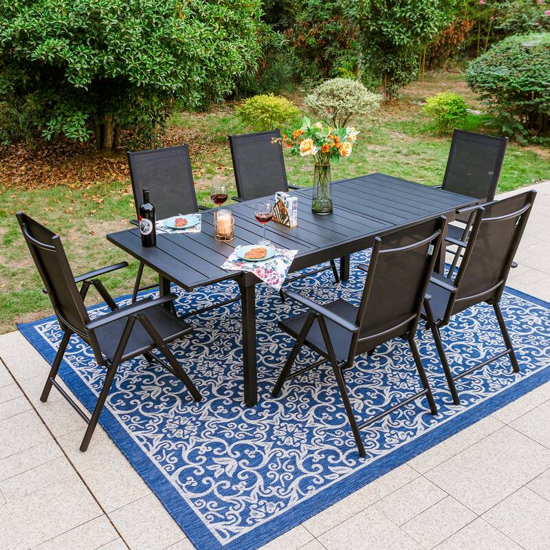 7/9-Piece Patio Dining Set, 1X Expandable Table, 6/8 Folding Textilene Chairs