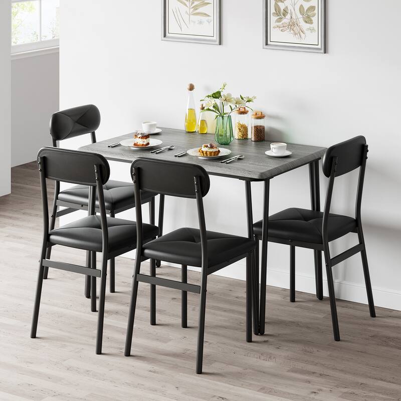 Small Kitchen Table and Chairs Set of 4, 5 Pieces Dining Room Table Set, Furniture Dinette Set - Grey