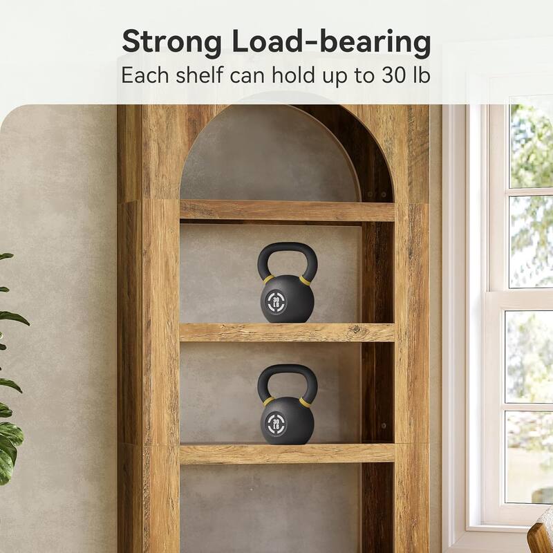 5-Tier Arched Bookshelf, 70.8 Inches Modern Wooden Bookcase with Storage - 31.5" W x 11.8" D x 70.8" H