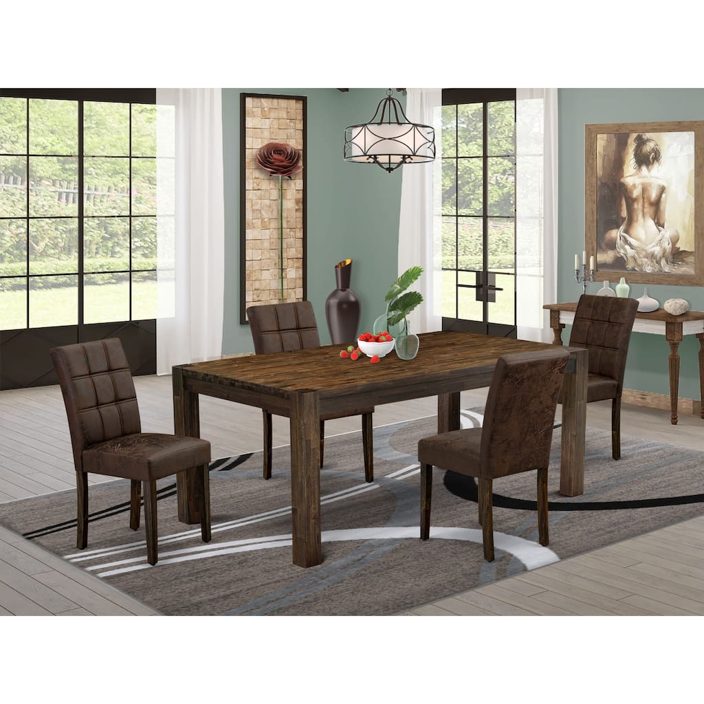 East West Furniture Kitchen Set Contains a Rectangle Rustic Wood Table and Chairs, Distressed Jacobean (Pieces Options)