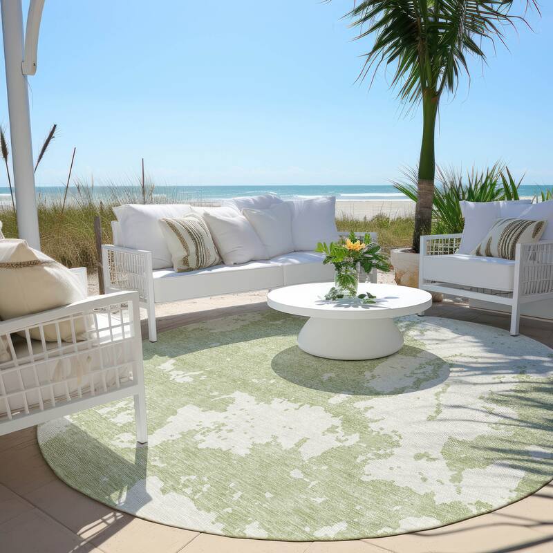 Machine Washable Indoor/ Outdoor Chantille Abstract Rug - Aloe - 8' x 8'