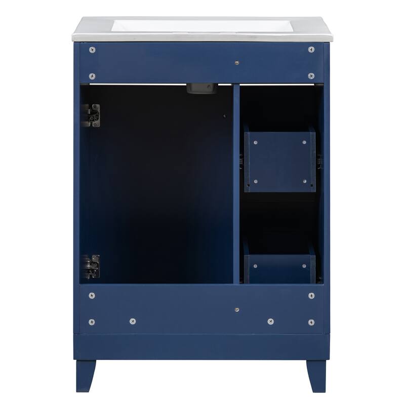 24 Inch Bathroom Vanity Cabinet with Ceramic Sink, 2 Drawers & Door, Bathroom Storage Cabinet Free-standing Single Sink Cabinet