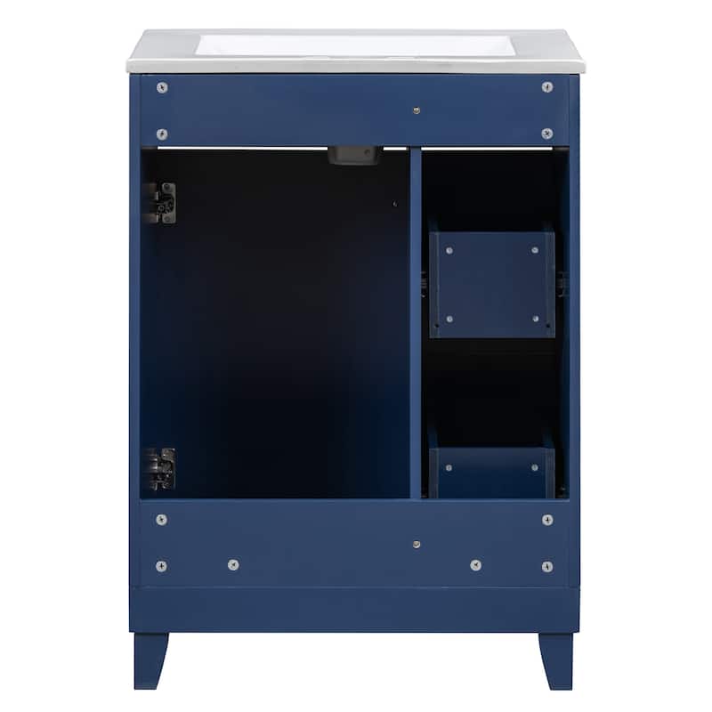 GDFStudio - Luna Wood & Ceramic 24" Bathroom Vanity Cabinet with Drawers & Door