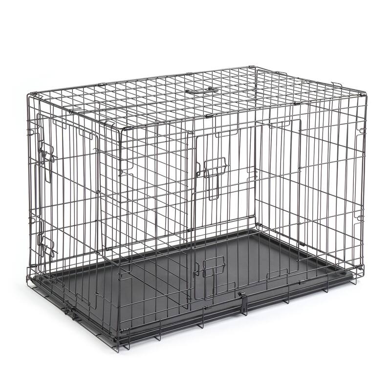 Black Wire Metal Pet Kennel Cat Dog Folding Steel Crate with Rounded Edges and Carrying Handle